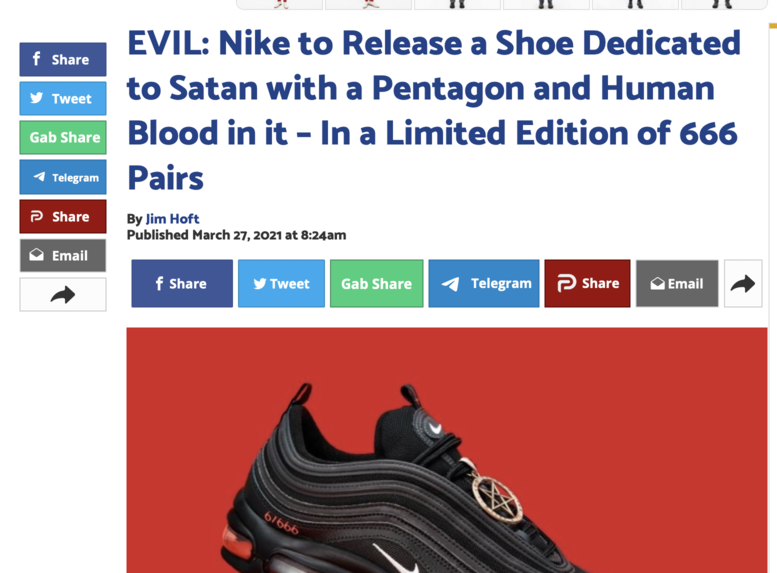 Nike&rsquo;s shoe dedicated to Satan on The Gateway Pundit